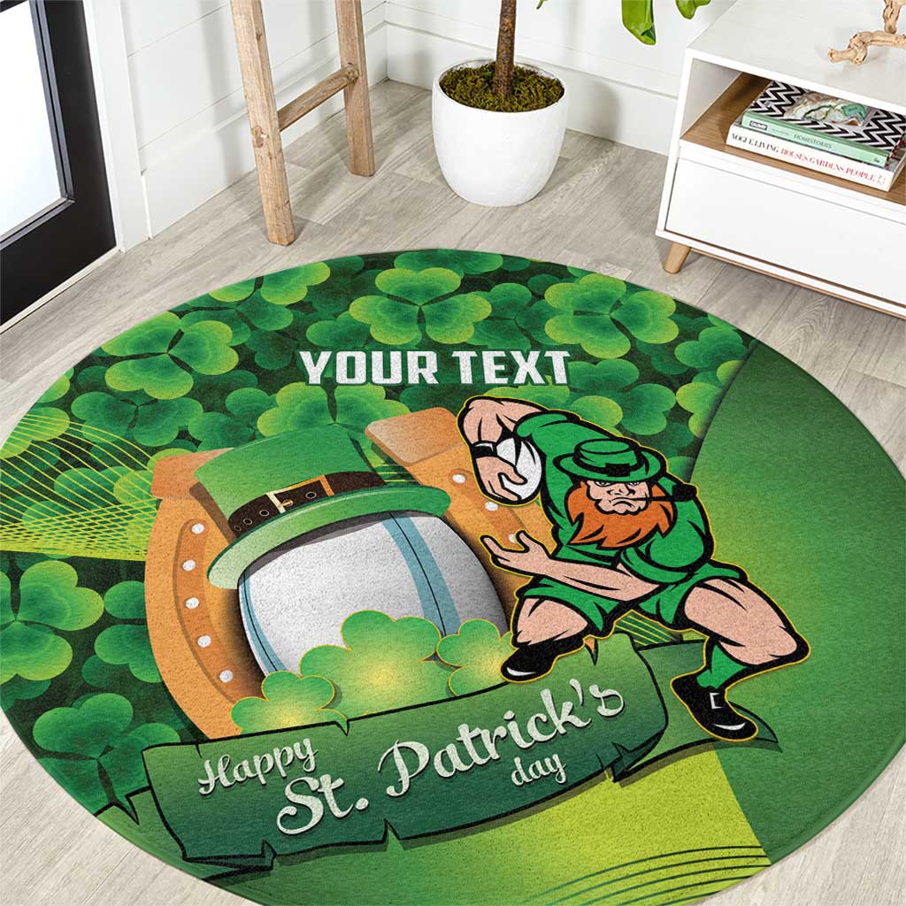 St Patrick's Day Ireland Rugby Custom Round Carpet Leprechaun Mascot Irish Shamrock Pattern - Wonder Print Shop