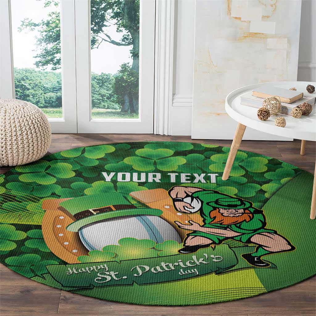 St Patrick's Day Ireland Rugby Custom Round Carpet Leprechaun Mascot Irish Shamrock Pattern - Wonder Print Shop