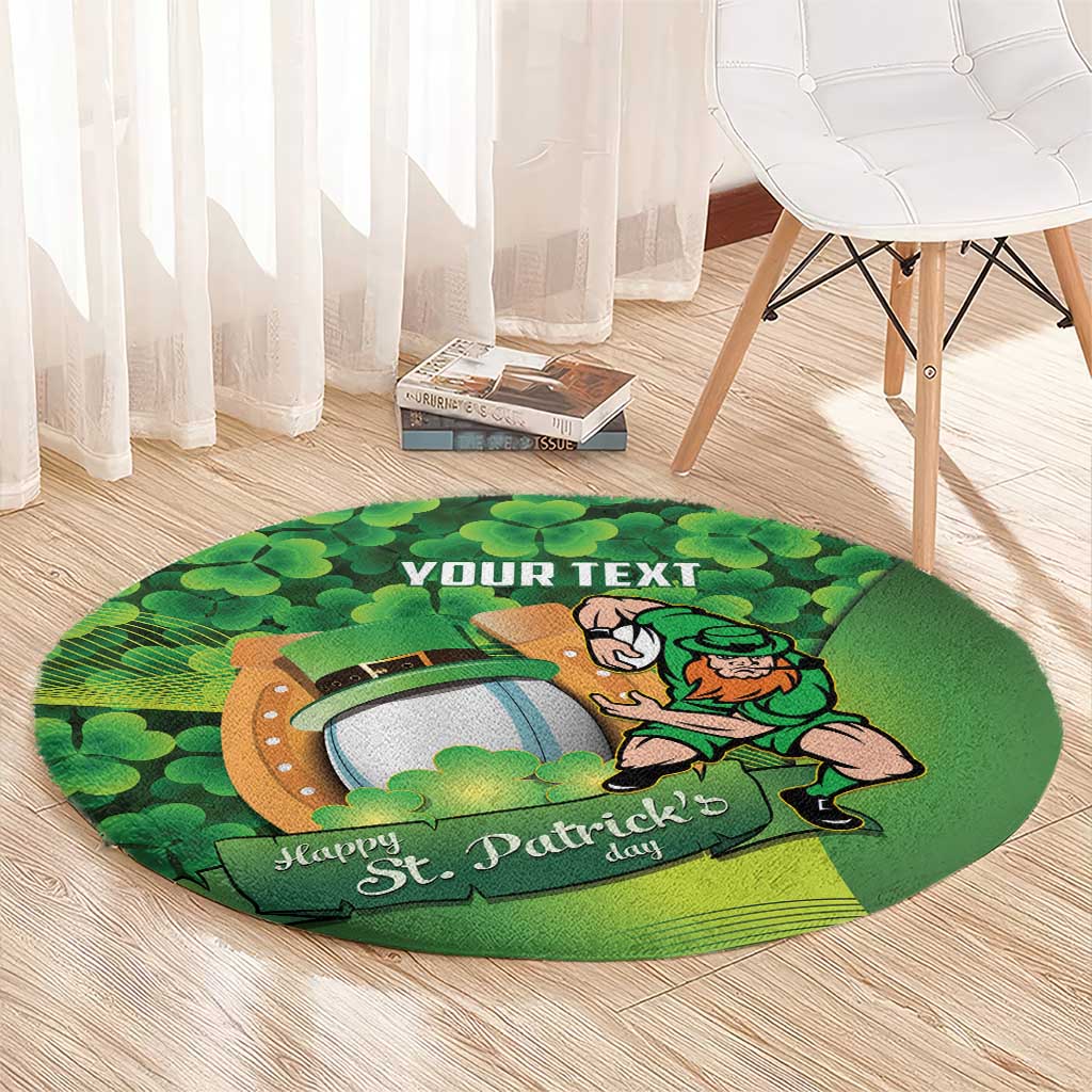 St Patrick's Day Ireland Rugby Custom Round Carpet Leprechaun Mascot Irish Shamrock Pattern - Wonder Print Shop