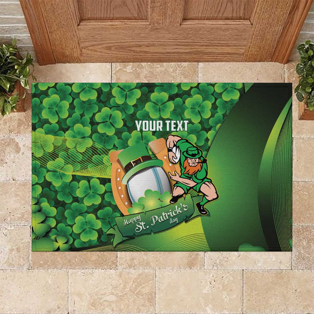 St Patrick's Day Ireland Rugby Custom Rubber Doormat Leprechaun Mascot Irish Shamrock Pattern - Wonder Print Shop