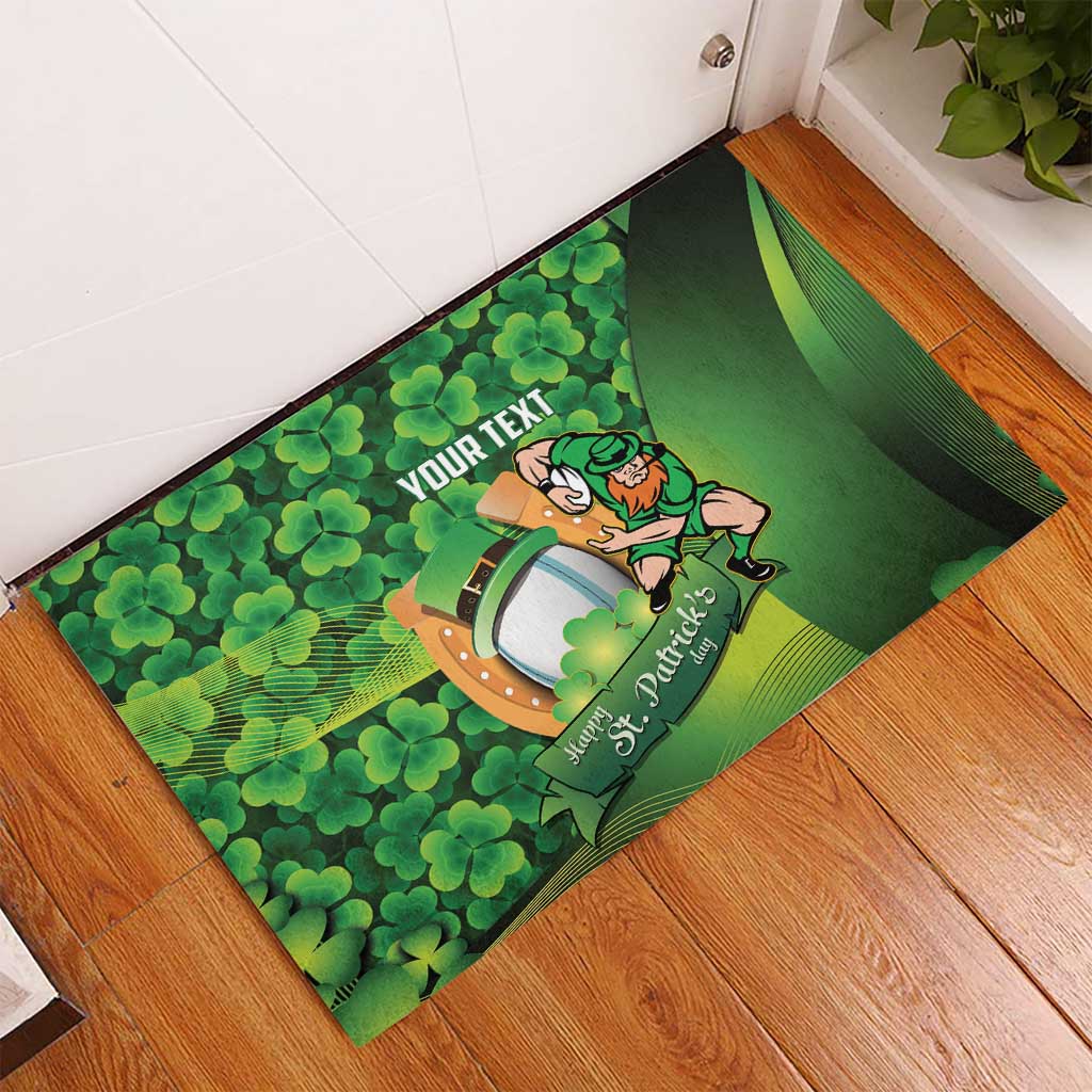 St Patrick's Day Ireland Rugby Custom Rubber Doormat Leprechaun Mascot Irish Shamrock Pattern - Wonder Print Shop