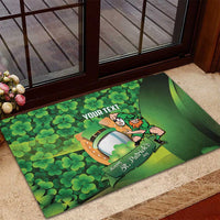 St Patrick's Day Ireland Rugby Custom Rubber Doormat Leprechaun Mascot Irish Shamrock Pattern - Wonder Print Shop