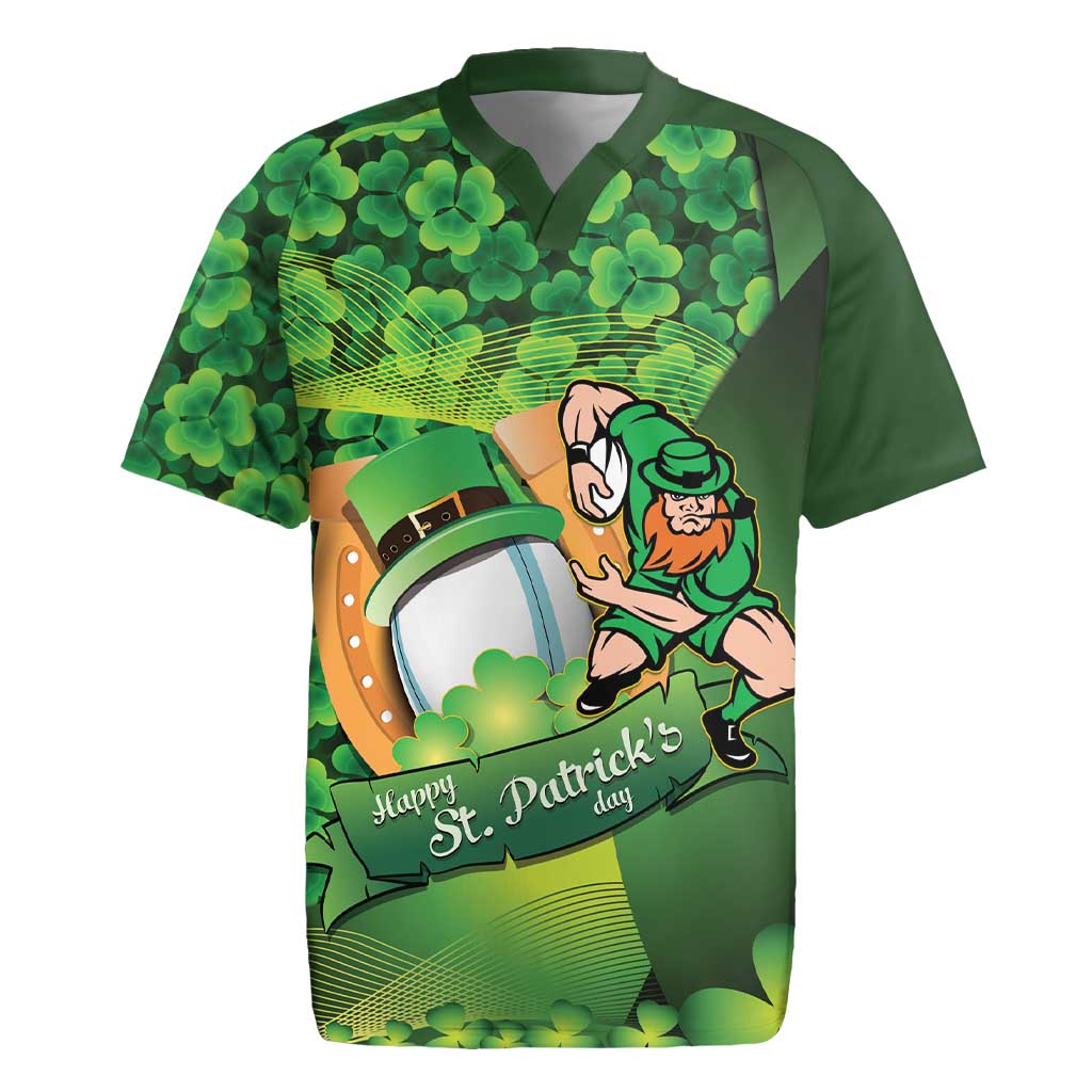 St Patrick's Day Ireland Rugby Custom Rugby Jersey Leprechaun Mascot Irish Shamrock Pattern - Wonder Print Shop