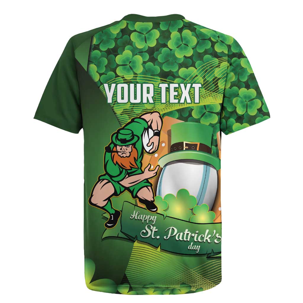 St Patrick's Day Ireland Rugby Custom Rugby Jersey Leprechaun Mascot Irish Shamrock Pattern - Wonder Print Shop