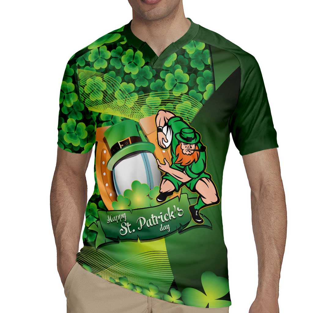 St Patrick's Day Ireland Rugby Custom Rugby Jersey Leprechaun Mascot Irish Shamrock Pattern - Wonder Print Shop