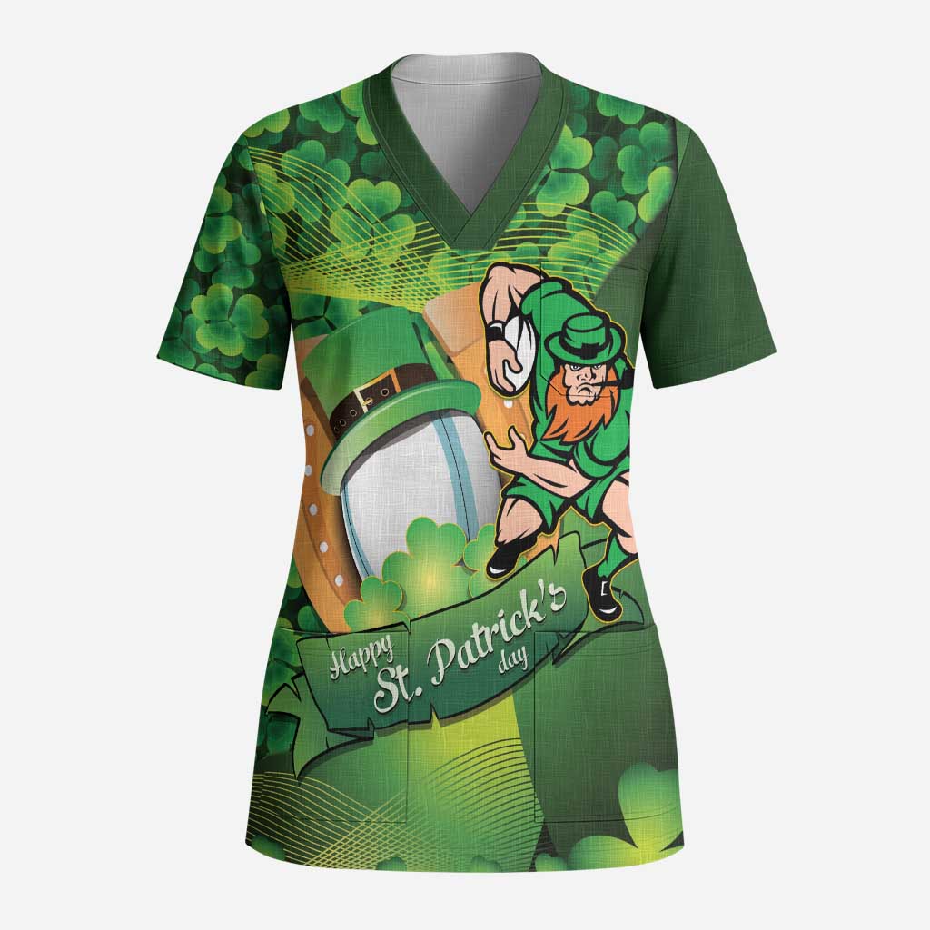 St Patrick's Day Ireland Rugby Custom Scrub Top Leprechaun Mascot Irish Shamrock Pattern - Wonder Print Shop