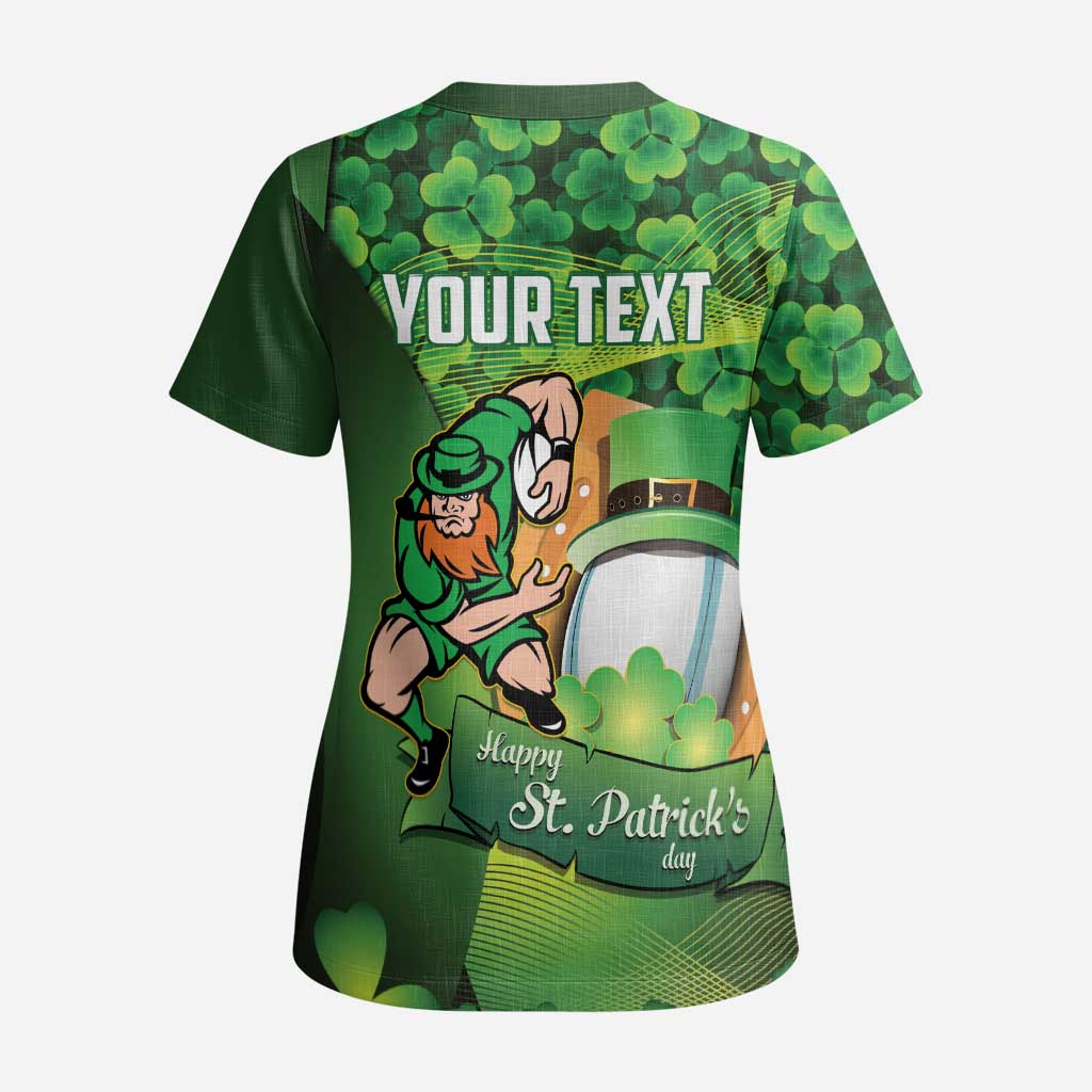 St Patrick's Day Ireland Rugby Custom Scrub Top Leprechaun Mascot Irish Shamrock Pattern - Wonder Print Shop