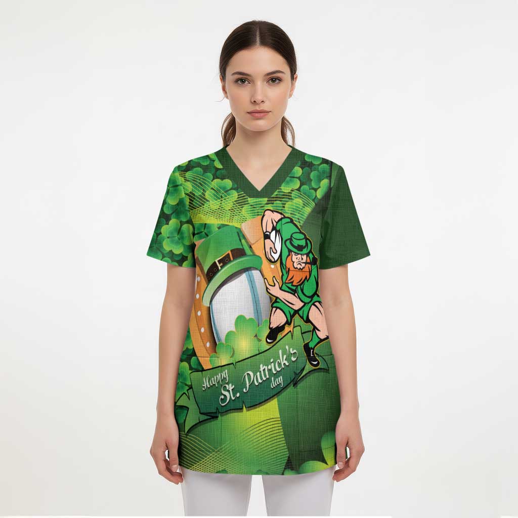 St Patrick's Day Ireland Rugby Custom Scrub Top Leprechaun Mascot Irish Shamrock Pattern - Wonder Print Shop