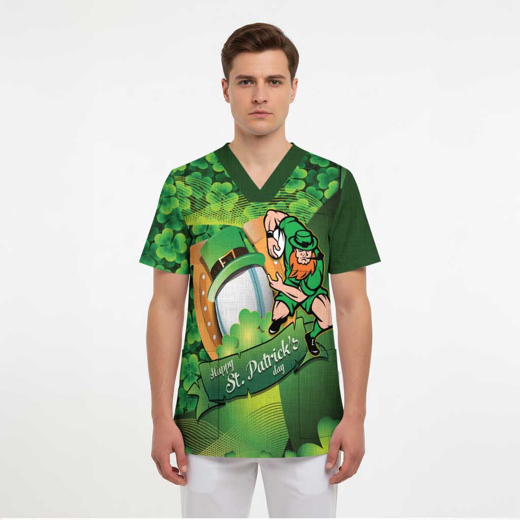 St Patrick's Day Ireland Rugby Custom Scrub Top Leprechaun Mascot Irish Shamrock Pattern - Wonder Print Shop