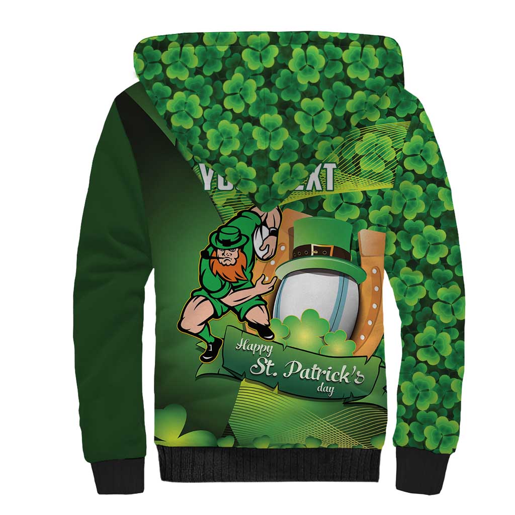 St Patrick's Day Ireland Rugby Custom Sherpa Hoodie Leprechaun Mascot Irish Shamrock Pattern - Wonder Print Shop