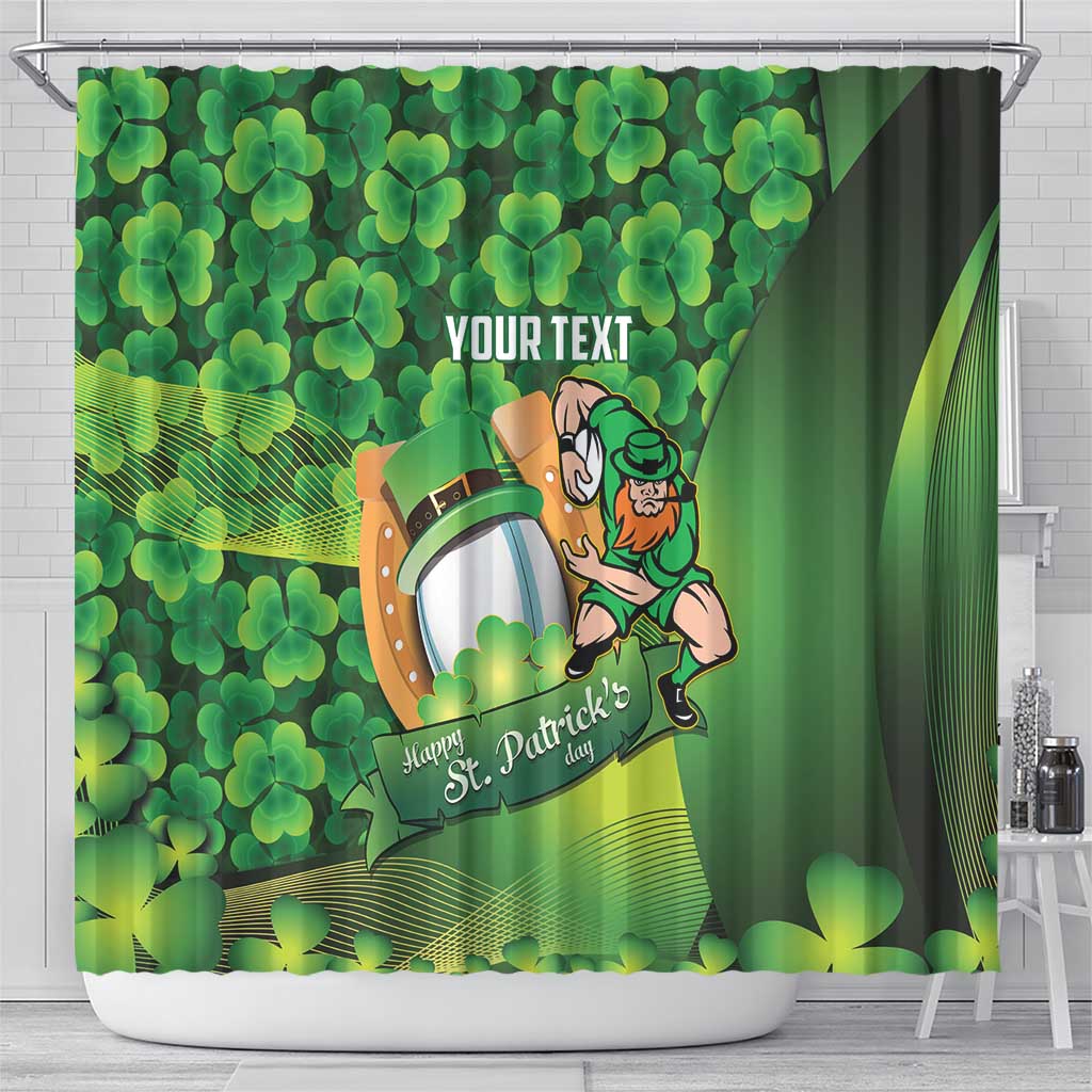St Patrick's Day Ireland Rugby Custom Shower Curtain Leprechaun Mascot Irish Shamrock Pattern - Wonder Print Shop
