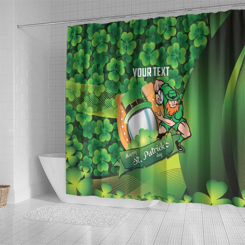 St Patrick's Day Ireland Rugby Custom Shower Curtain Leprechaun Mascot Irish Shamrock Pattern - Wonder Print Shop