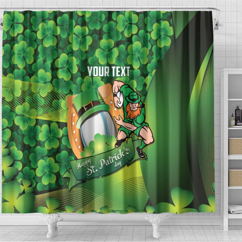St Patrick's Day Ireland Rugby Custom Shower Curtain Leprechaun Mascot Irish Shamrock Pattern - Wonder Print Shop