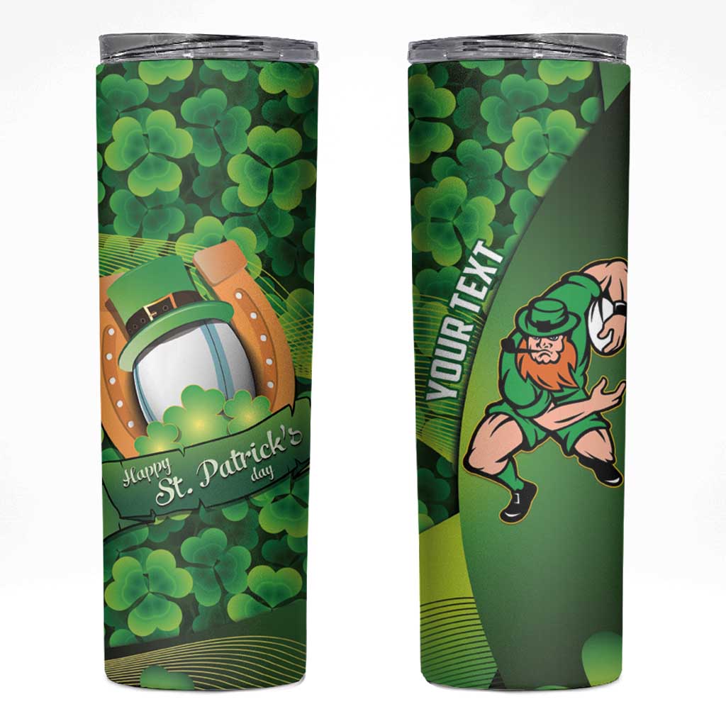 St Patrick's Day Ireland Rugby Custom Skinny Tumbler Leprechaun Mascot Irish Shamrock Pattern - Wonder Print Shop