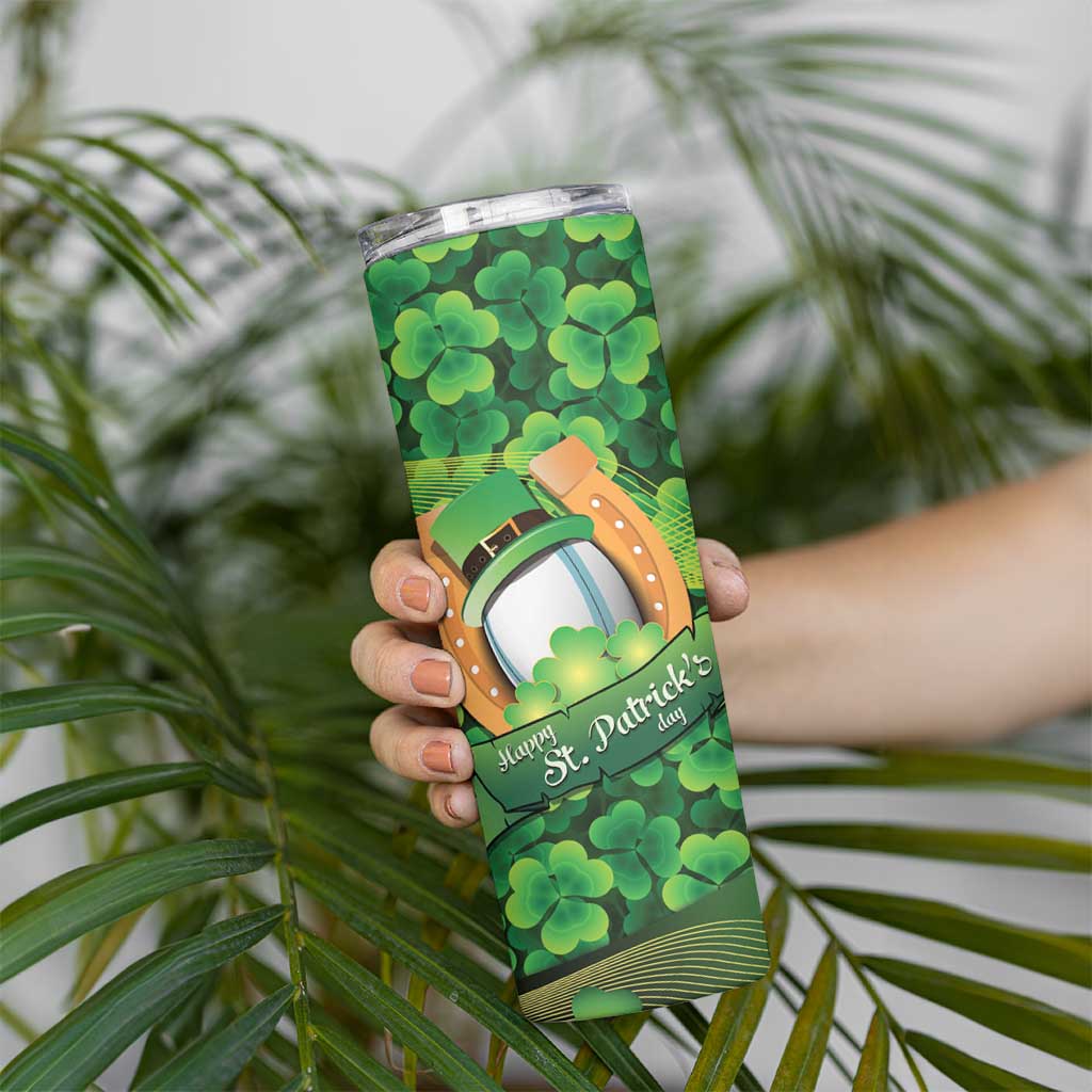 St Patrick's Day Ireland Rugby Custom Skinny Tumbler Leprechaun Mascot Irish Shamrock Pattern - Wonder Print Shop