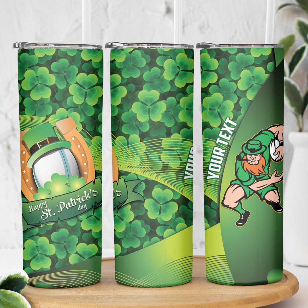 St Patrick's Day Ireland Rugby Custom Skinny Tumbler Leprechaun Mascot Irish Shamrock Pattern - Wonder Print Shop
