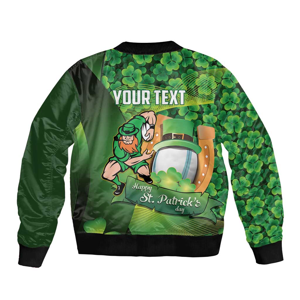 St Patrick's Day Ireland Rugby Custom Sleeve Zip Bomber Jacket Leprechaun Mascot Irish Shamrock Pattern - Wonder Print Shop