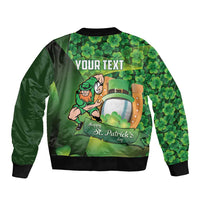 St Patrick's Day Ireland Rugby Custom Sleeve Zip Bomber Jacket Leprechaun Mascot Irish Shamrock Pattern - Wonder Print Shop