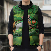 St Patrick's Day Ireland Rugby Custom Sleeveless Puffer Jacket Leprechaun Mascot Irish Shamrock Pattern - Wonder Print Shop