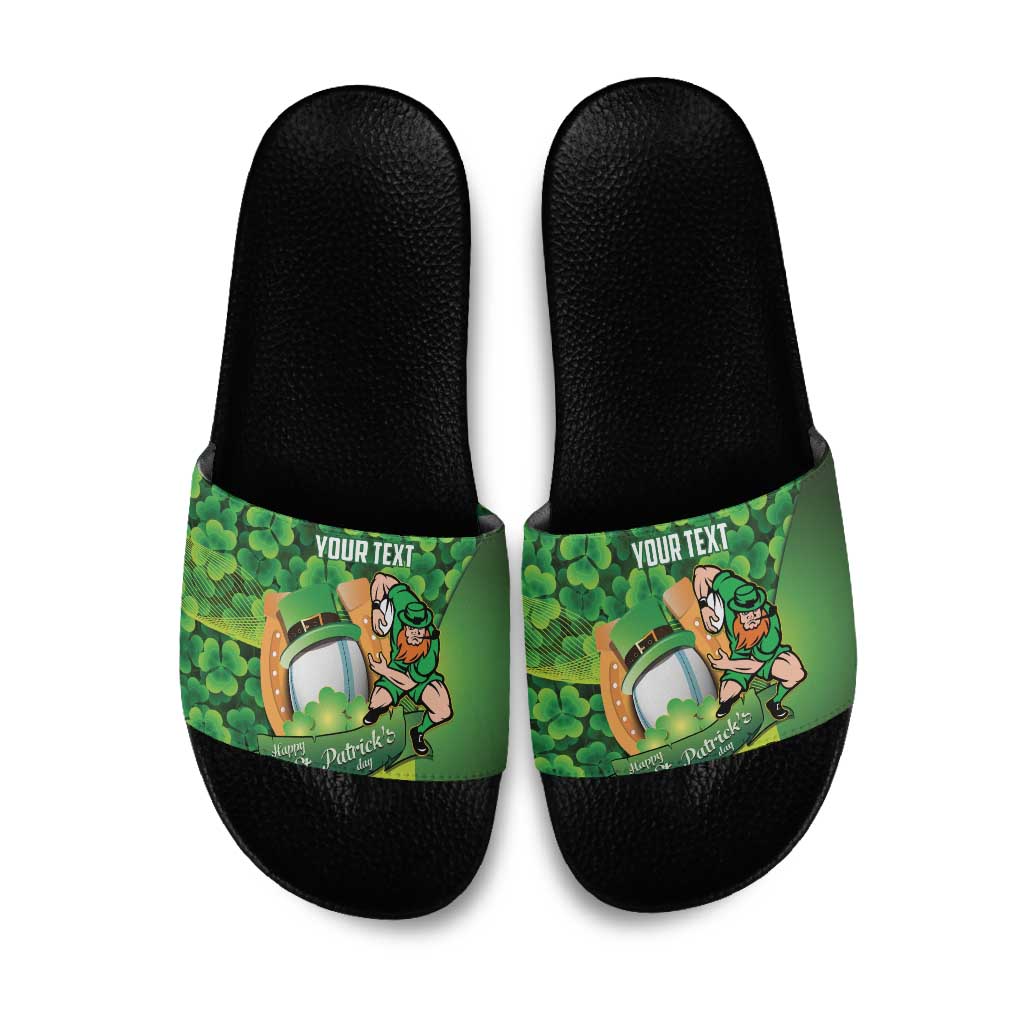 St Patrick's Day Ireland Rugby Custom Slide Sandals Leprechaun Mascot Irish Shamrock Pattern - Wonder Print Shop