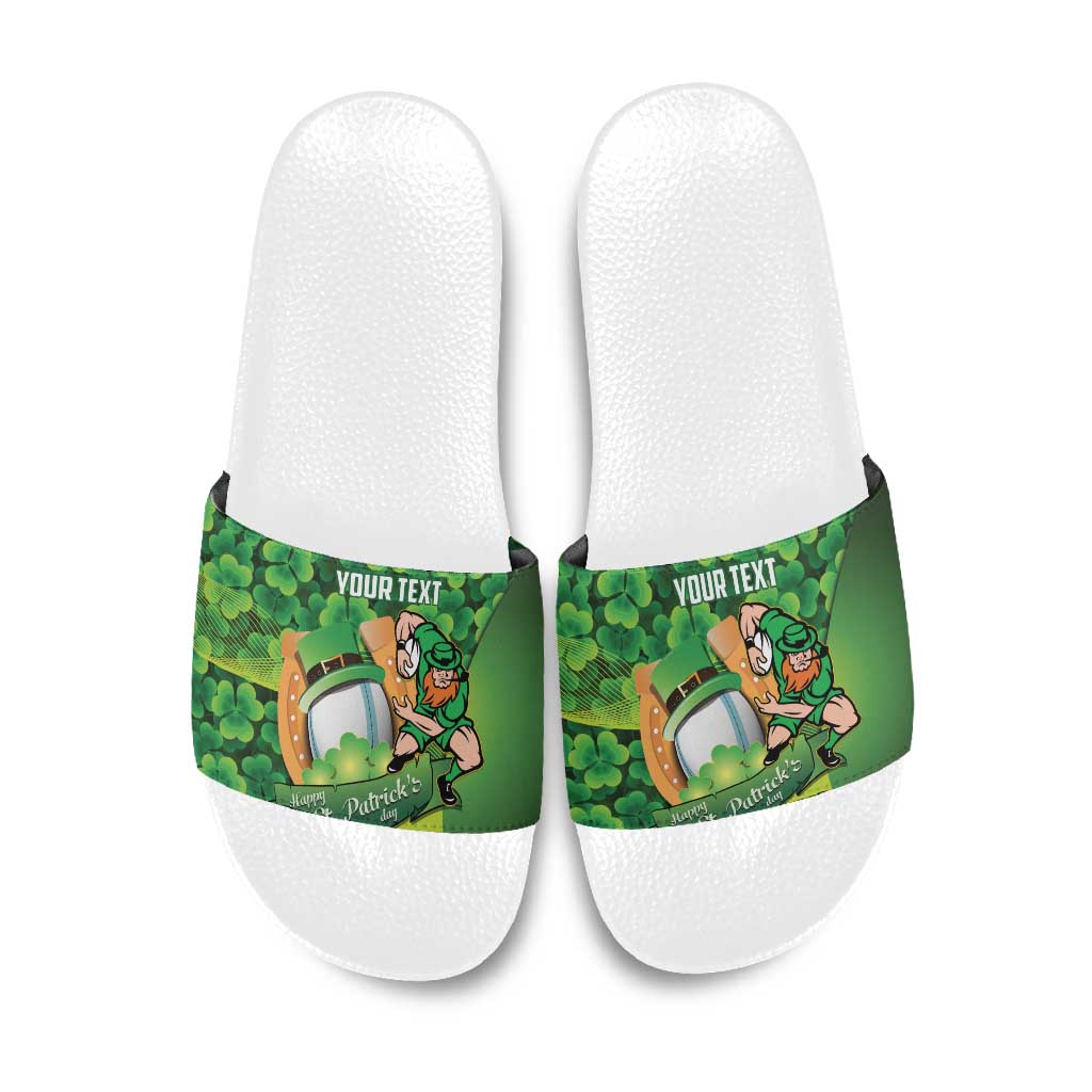 St Patrick's Day Ireland Rugby Custom Slide Sandals Leprechaun Mascot Irish Shamrock Pattern - Wonder Print Shop