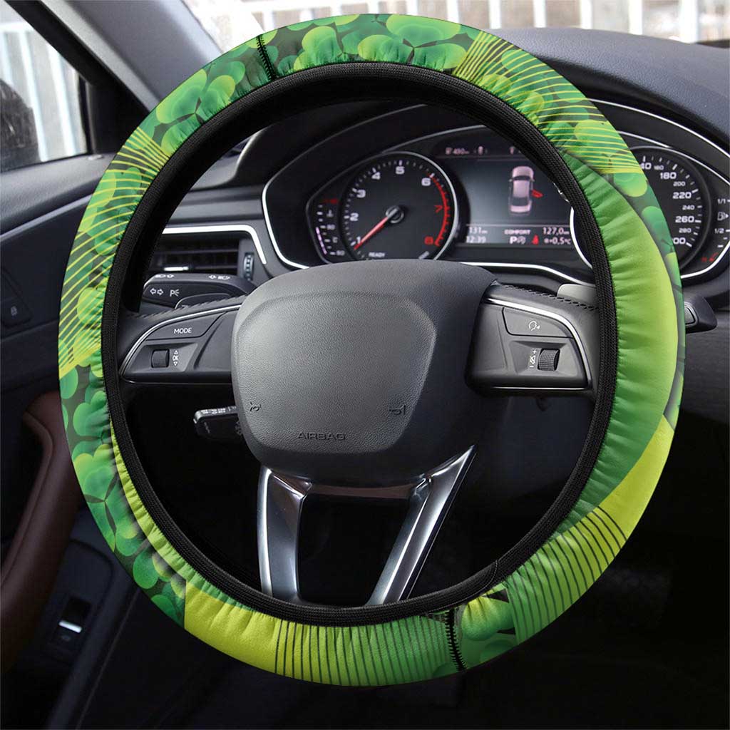 St Patrick's Day Ireland Rugby Steering Wheel Cover Leprechaun Mascot Irish Shamrock Pattern - Wonder Print Shop