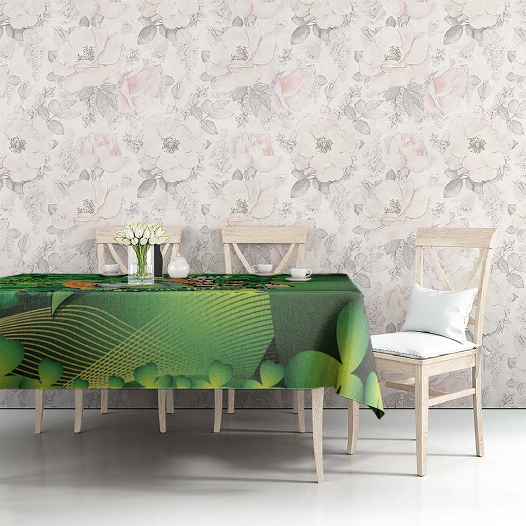 St Patrick's Day Ireland Rugby Custom Tablecloth Leprechaun Mascot Irish Shamrock Pattern - Wonder Print Shop