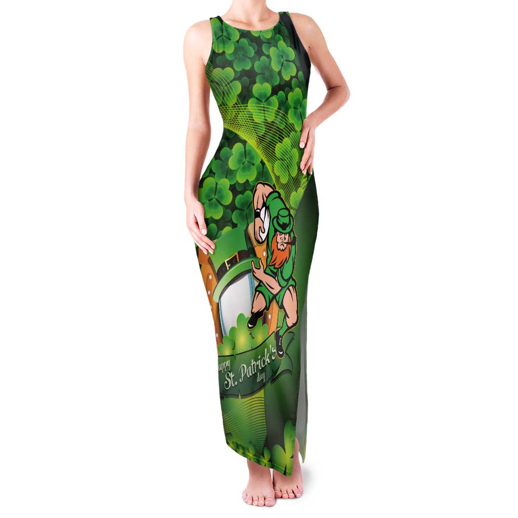 St Patrick's Day Ireland Rugby Custom Tank Maxi Dress Leprechaun Mascot Irish Shamrock Pattern - Wonder Print Shop