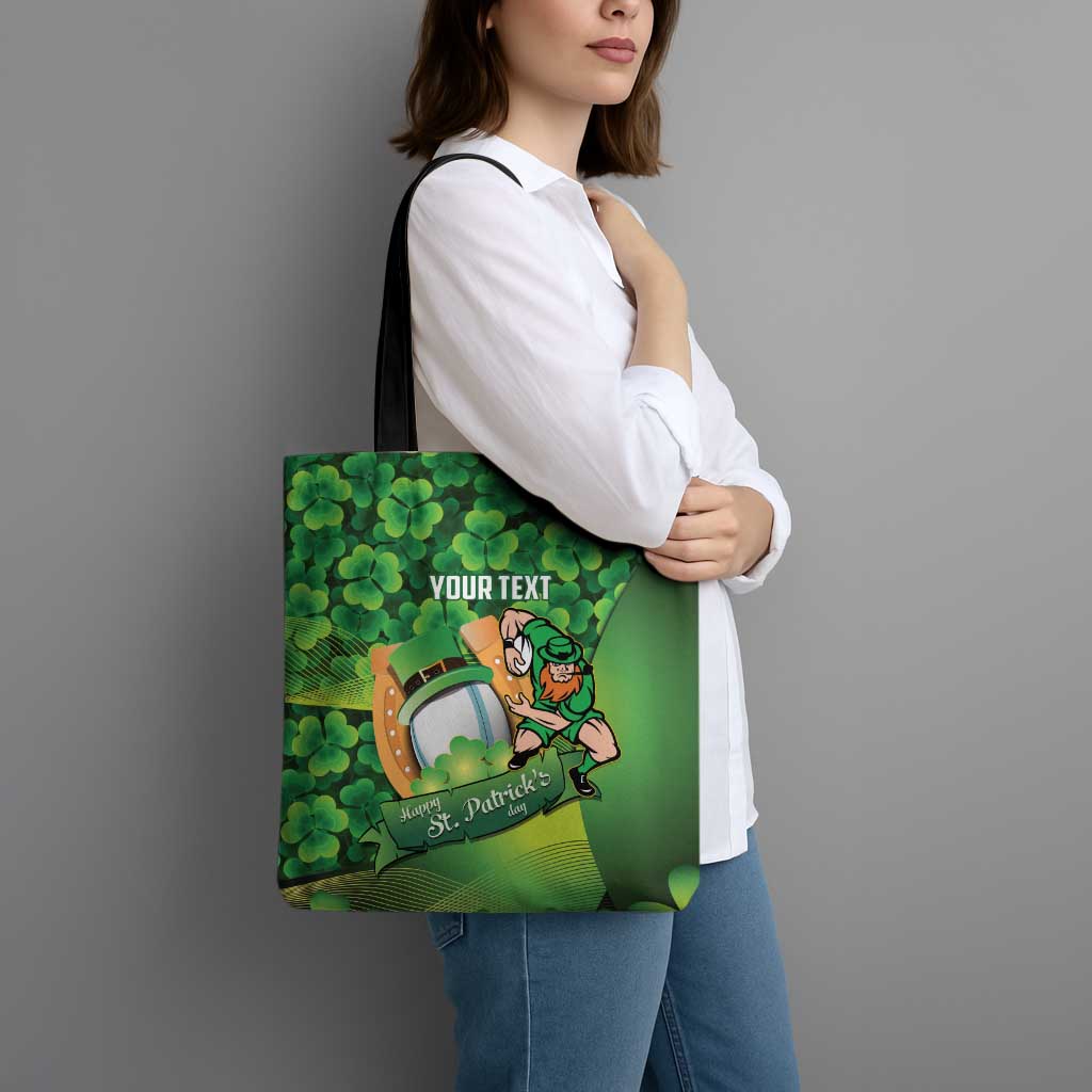 St Patrick's Day Ireland Rugby Custom Tote Bag Leprechaun Mascot Irish Shamrock Pattern - Wonder Print Shop