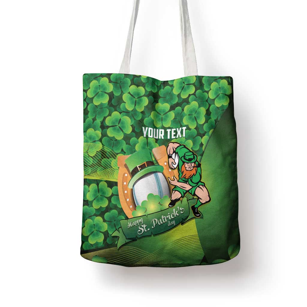 St Patrick's Day Ireland Rugby Custom Tote Bag Leprechaun Mascot Irish Shamrock Pattern - Wonder Print Shop