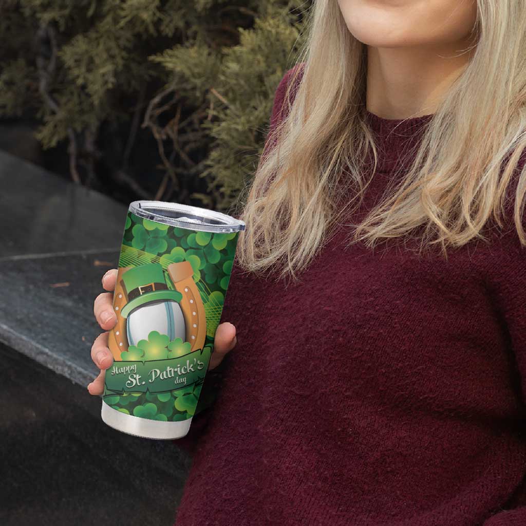 St Patrick's Day Ireland Rugby Custom Tumbler Cup Leprechaun Mascot Irish Shamrock Pattern - Wonder Print Shop