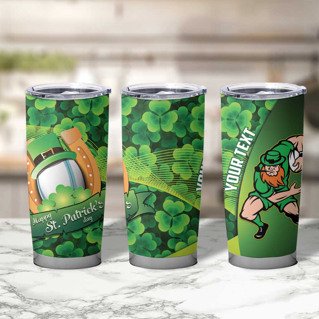 St Patrick's Day Ireland Rugby Custom Tumbler Cup Leprechaun Mascot Irish Shamrock Pattern - Wonder Print Shop