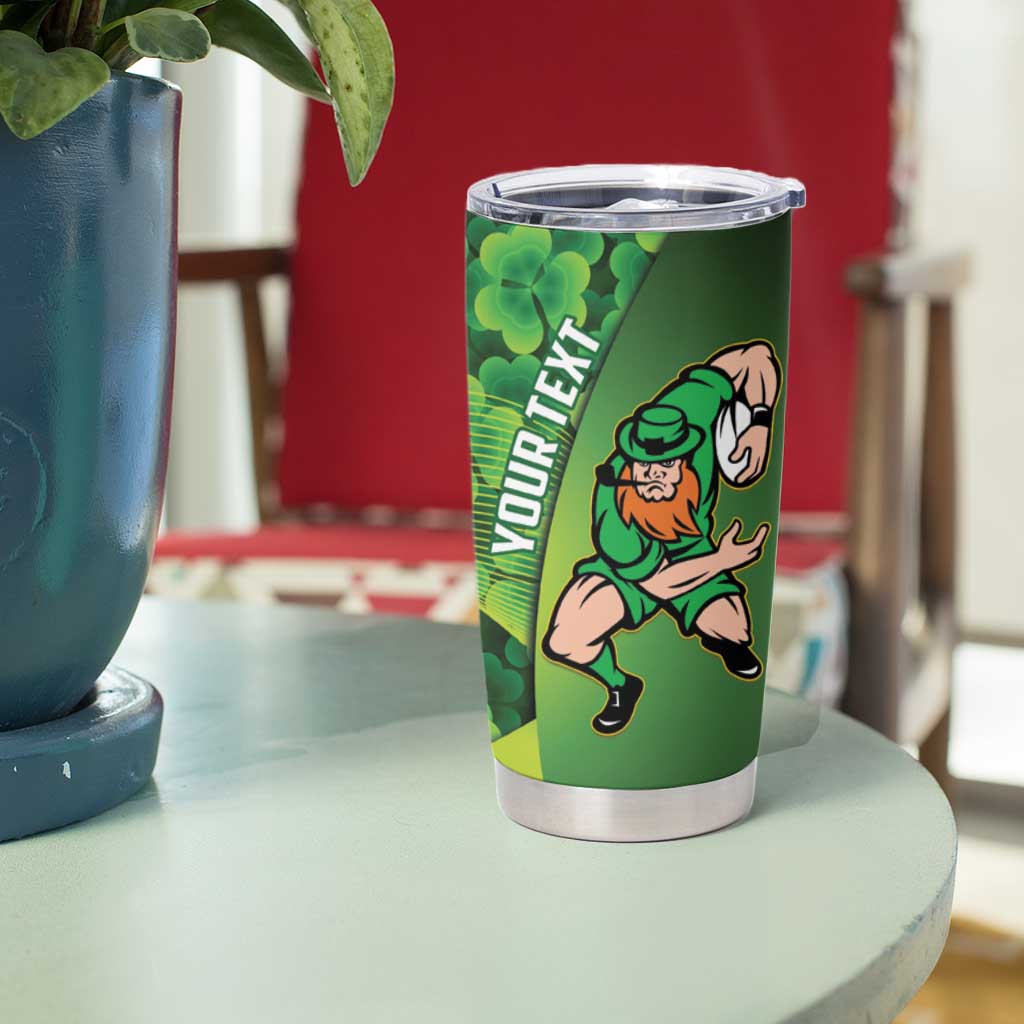 St Patrick's Day Ireland Rugby Custom Tumbler Cup Leprechaun Mascot Irish Shamrock Pattern - Wonder Print Shop