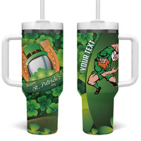 St Patrick's Day Ireland Rugby Custom Tumbler With Handle Leprechaun Mascot Irish Shamrock Pattern - Wonder Print Shop
