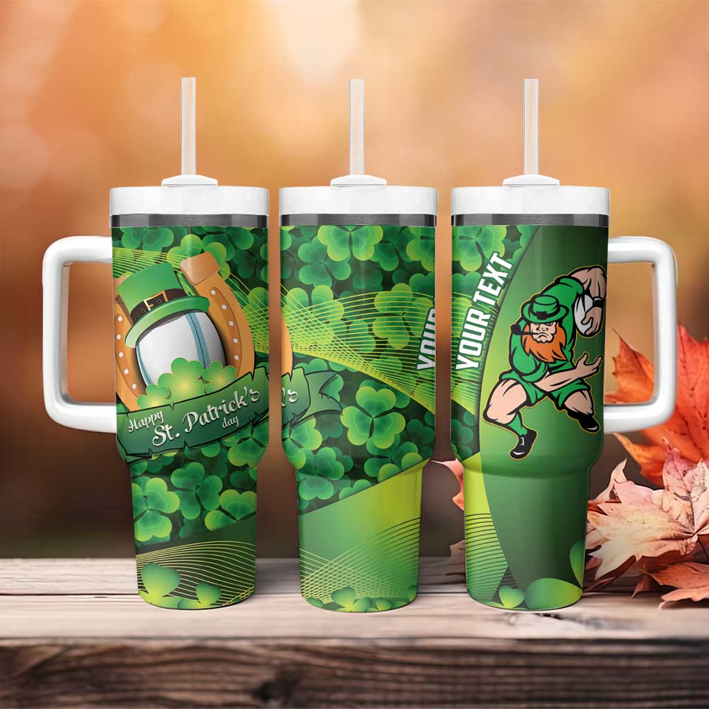 St Patrick's Day Ireland Rugby Custom Tumbler With Handle Leprechaun Mascot Irish Shamrock Pattern - Wonder Print Shop