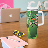 St Patrick's Day Ireland Rugby Custom Tumbler With Handle Leprechaun Mascot Irish Shamrock Pattern - Wonder Print Shop