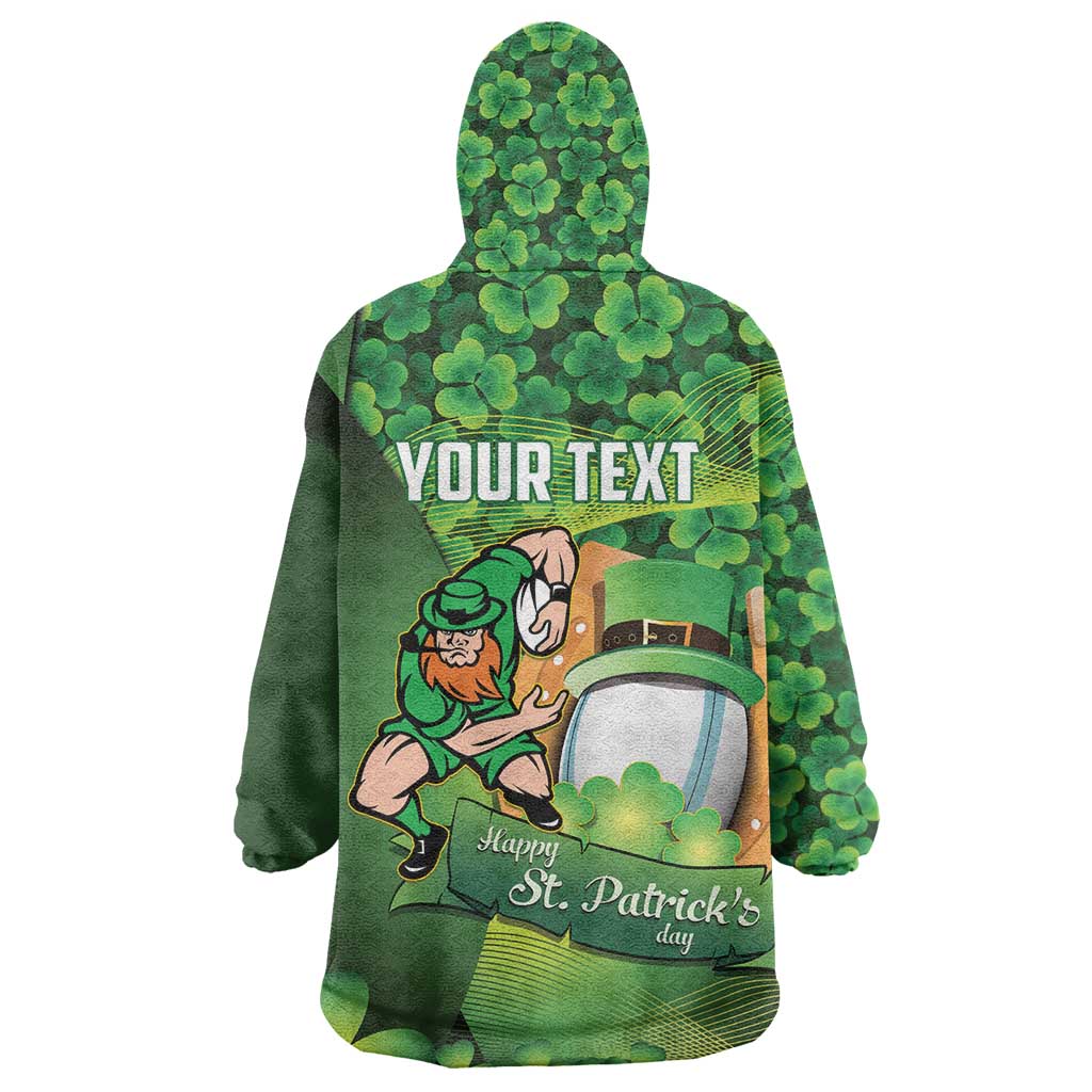 St Patrick's Day Ireland Rugby Custom Wearable Blanket Hoodie Leprechaun Mascot Irish Shamrock Pattern - Wonder Print Shop