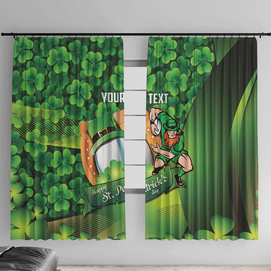St Patrick's Day Ireland Rugby Custom Window Curtain Leprechaun Mascot Irish Shamrock Pattern - Wonder Print Shop