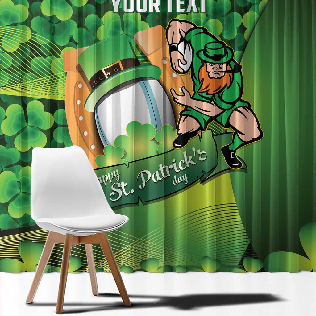 St Patrick's Day Ireland Rugby Custom Window Curtain Leprechaun Mascot Irish Shamrock Pattern - Wonder Print Shop