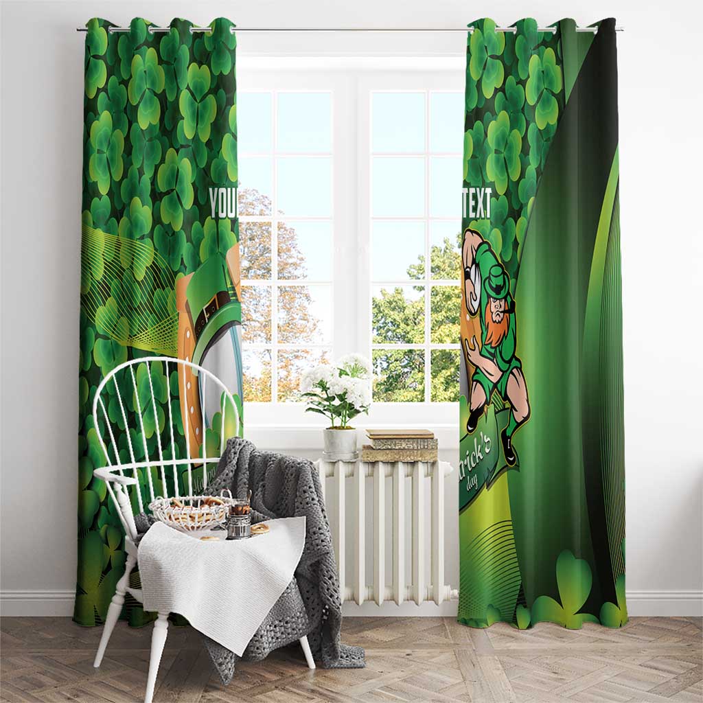 St Patrick's Day Ireland Rugby Custom Window Curtain Leprechaun Mascot Irish Shamrock Pattern - Wonder Print Shop