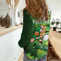 St Patrick's Day Ireland Rugby Custom Women Casual Shirt Leprechaun Mascot Irish Shamrock Pattern - Wonder Print Shop