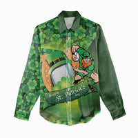 St Patrick's Day Ireland Rugby Custom Women Casual Shirt Leprechaun Mascot Irish Shamrock Pattern - Wonder Print Shop