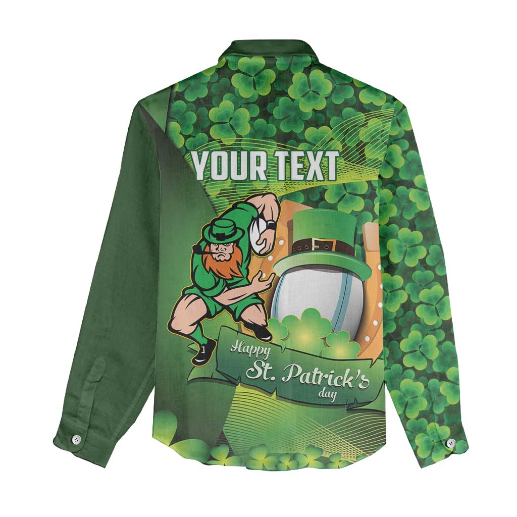 St Patrick's Day Ireland Rugby Custom Women Casual Shirt Leprechaun Mascot Irish Shamrock Pattern - Wonder Print Shop