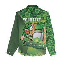 St Patrick's Day Ireland Rugby Custom Women Casual Shirt Leprechaun Mascot Irish Shamrock Pattern - Wonder Print Shop