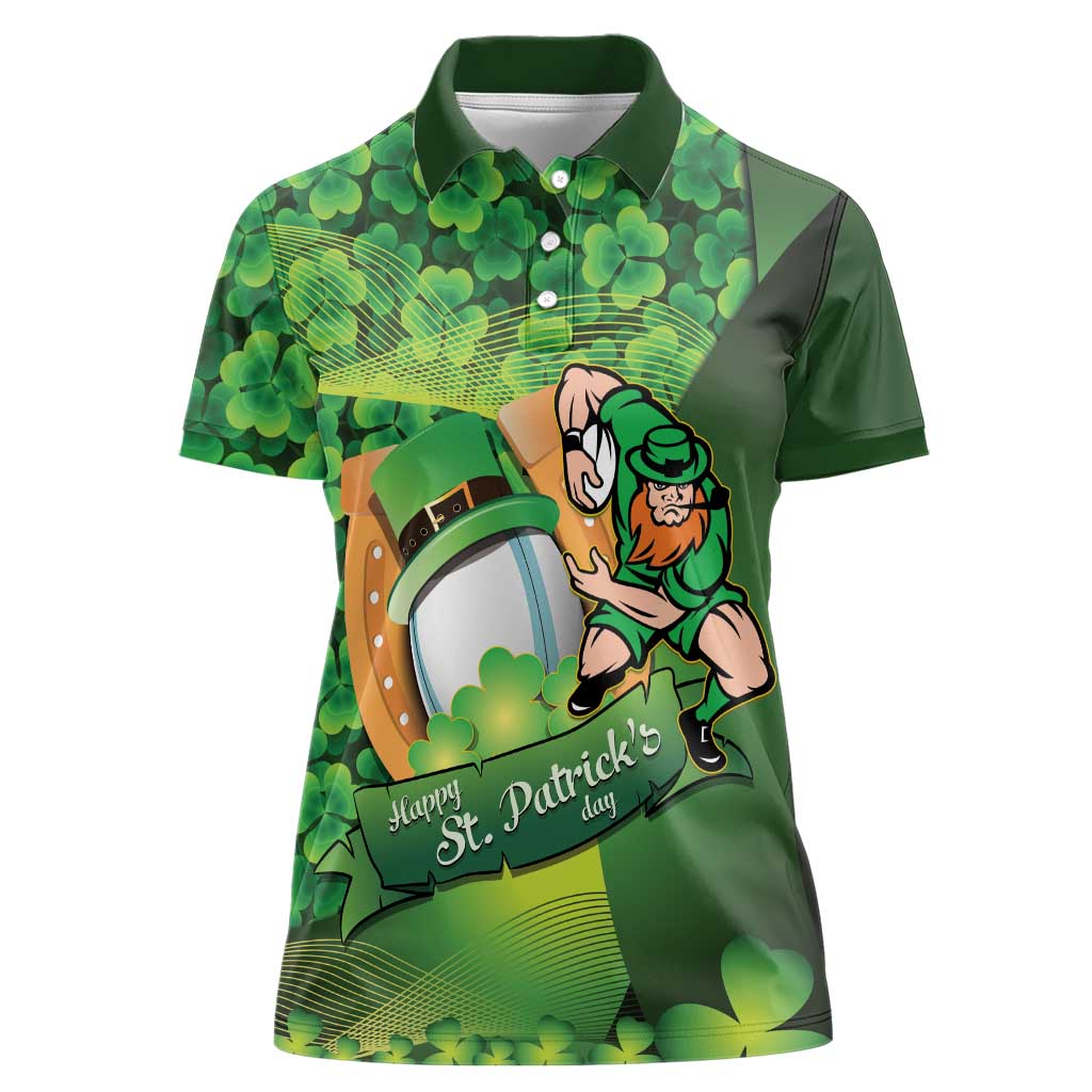 St Patrick's Day Ireland Rugby Custom Women Polo Shirt Leprechaun Mascot Irish Shamrock Pattern - Wonder Print Shop