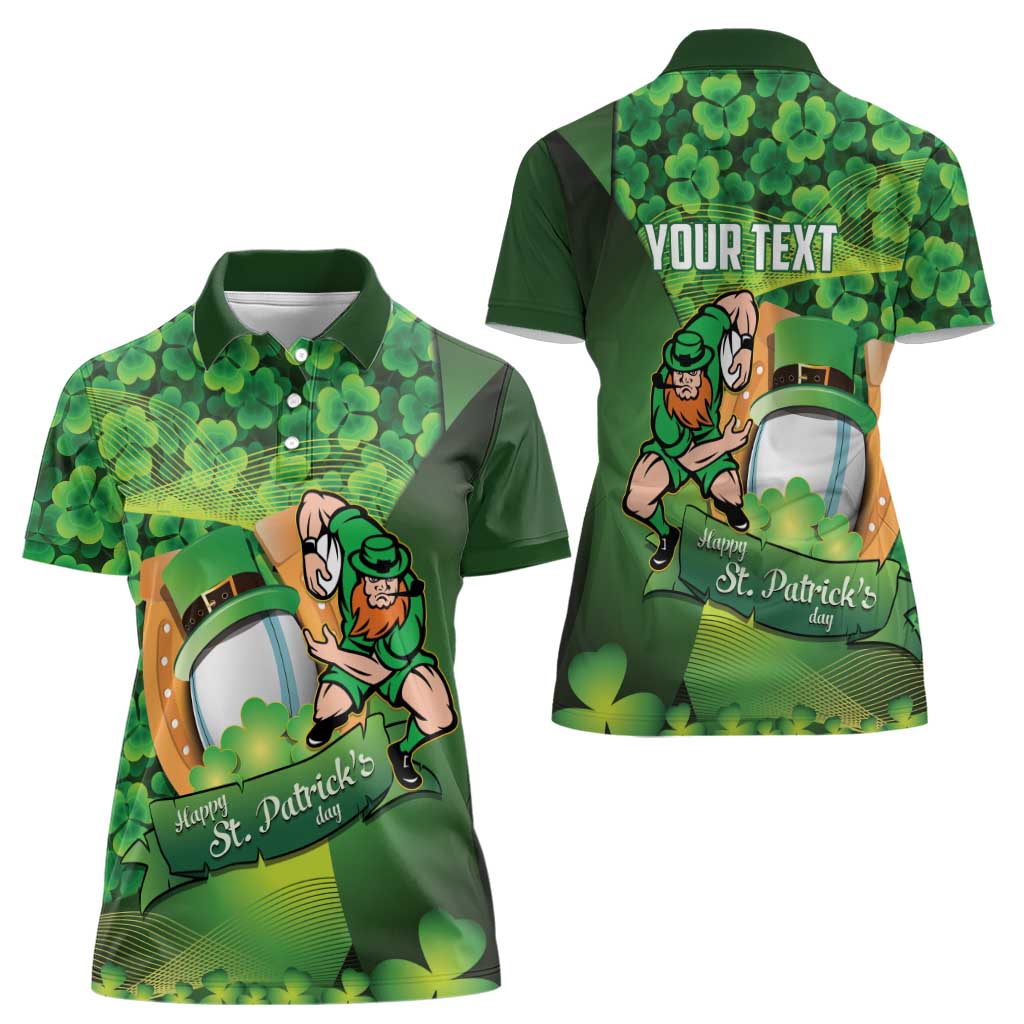 St Patrick's Day Ireland Rugby Custom Women Polo Shirt Leprechaun Mascot Irish Shamrock Pattern - Wonder Print Shop