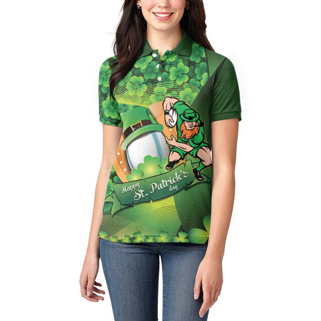 St Patrick's Day Ireland Rugby Custom Women Polo Shirt Leprechaun Mascot Irish Shamrock Pattern - Wonder Print Shop