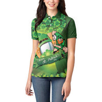 St Patrick's Day Ireland Rugby Custom Women Polo Shirt Leprechaun Mascot Irish Shamrock Pattern - Wonder Print Shop