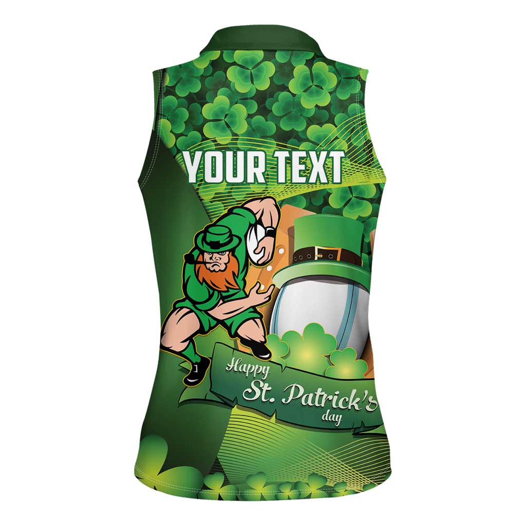 St Patrick's Day Ireland Rugby Custom Women Sleeveless Polo Shirt Leprechaun Mascot Irish Shamrock Pattern - Wonder Print Shop