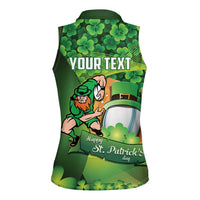 St Patrick's Day Ireland Rugby Custom Women Sleeveless Polo Shirt Leprechaun Mascot Irish Shamrock Pattern - Wonder Print Shop